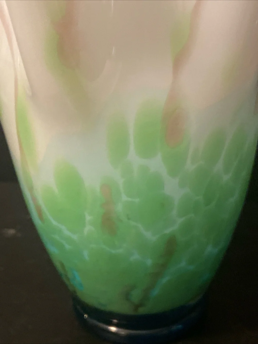 Handblown Art Glass Handkerchief 10”Green,Teal,grey Large Vase